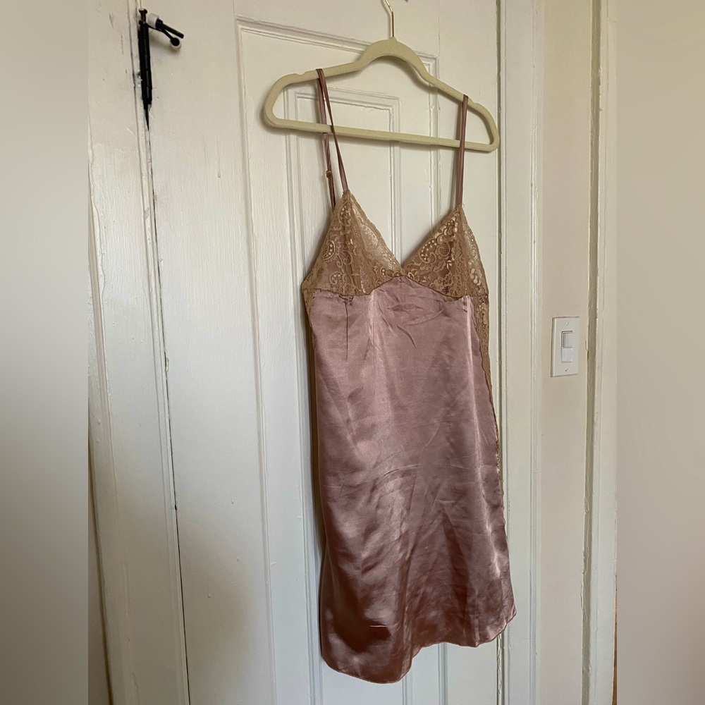 Pink Slip Dress with Lace